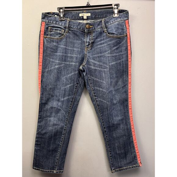 Cabi Jeans Womens 6 Dark Wash Denim Johnny Crop Tuxedo Red Side Stripe  #327 - Picture 1 of 6